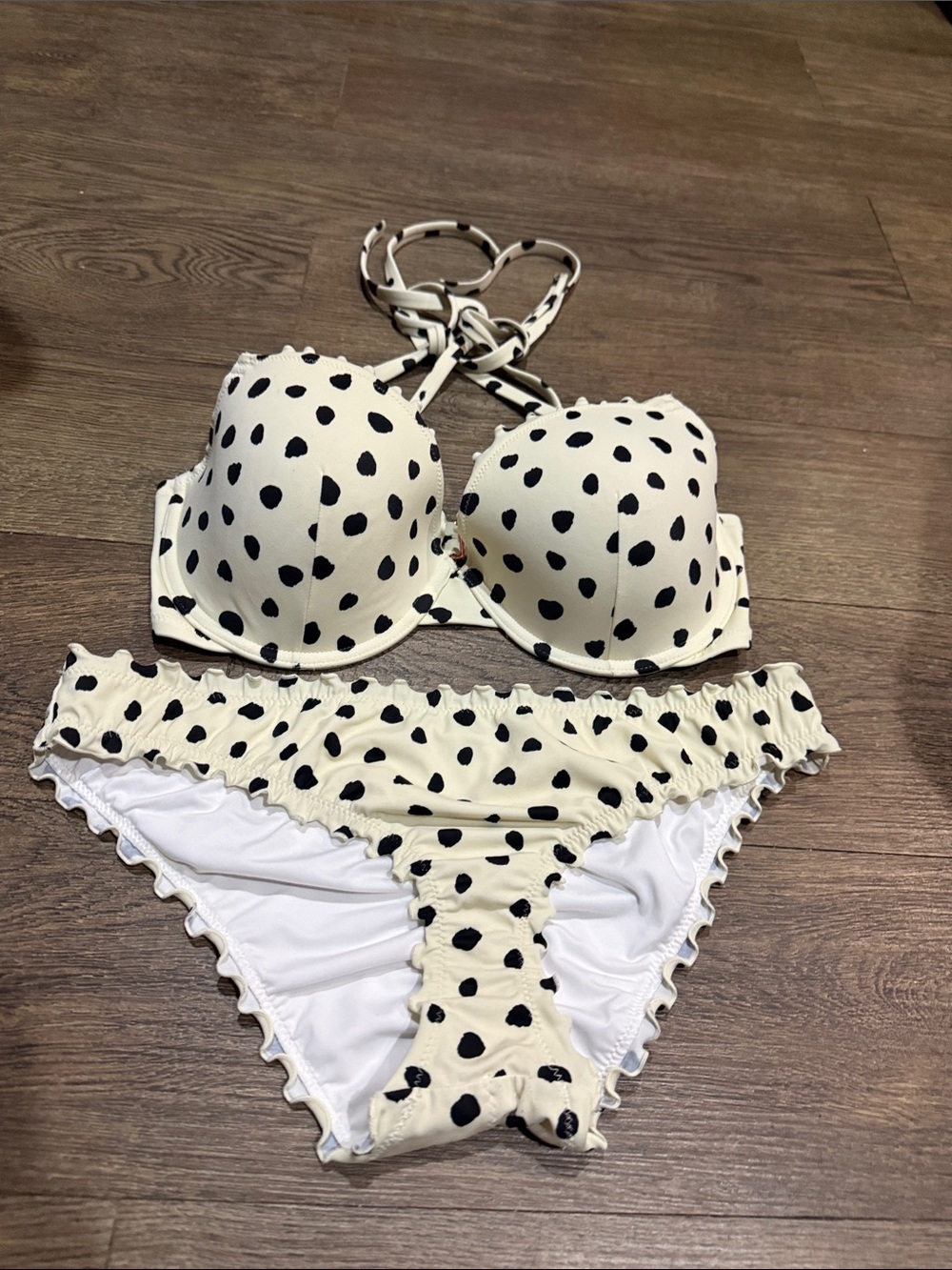Shade & Shore Cream Bikini with Black Polka Dots
